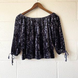 American Eagle Outfitters Blue Crushed Velvet 3/4 Sleeve Blouse Women's XS